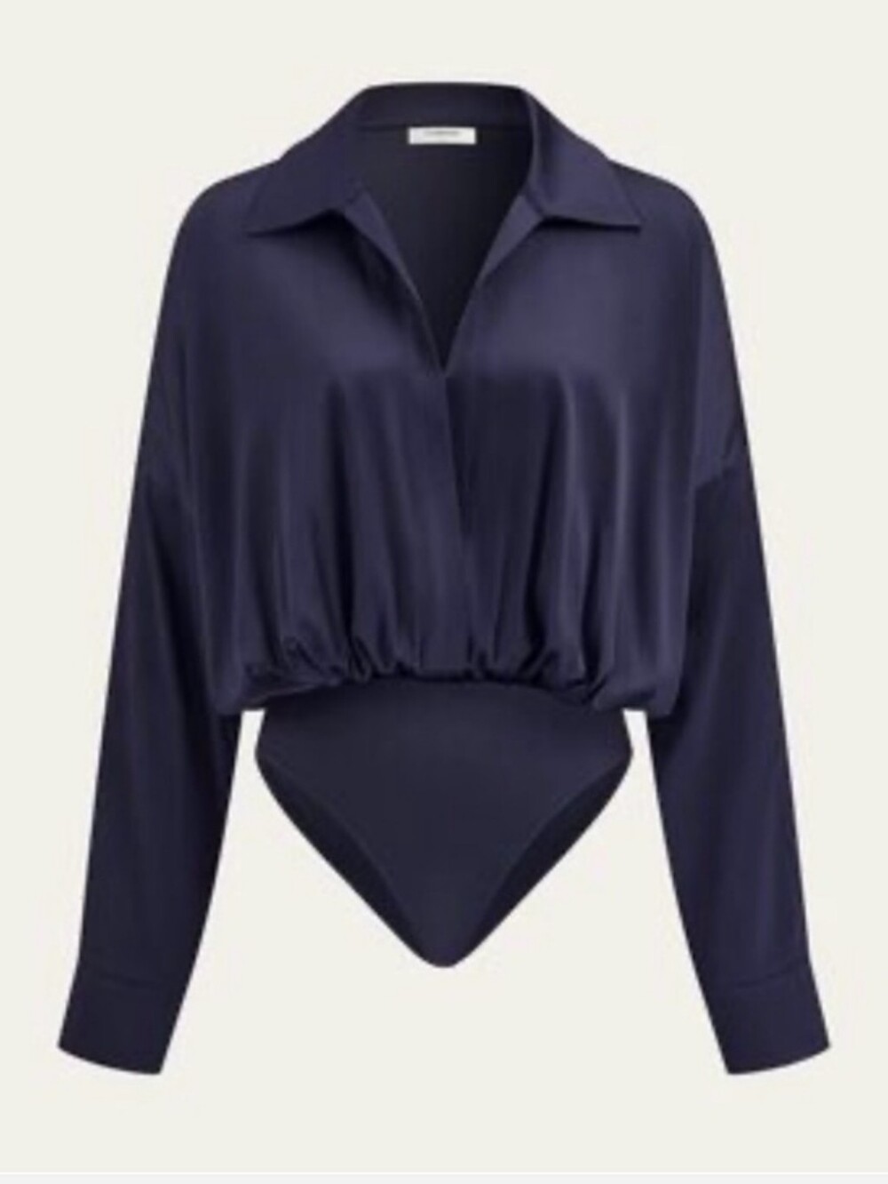 NWT Commense Navy Satin Surplice Bodysuit Blouse SZ XL
